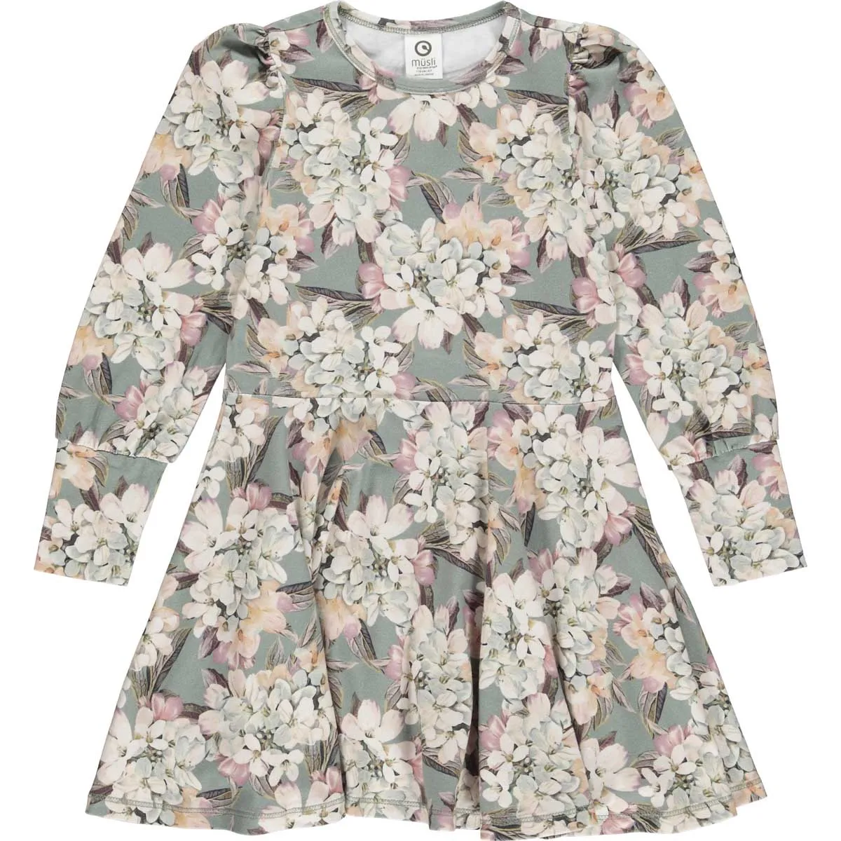 Hydrangeas print long sleeve dress