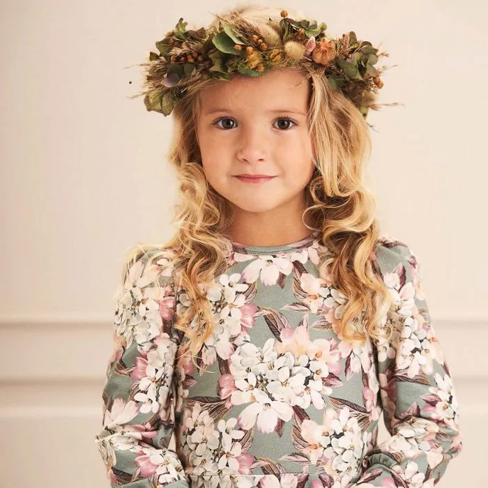 Hydrangeas print long sleeve dress
