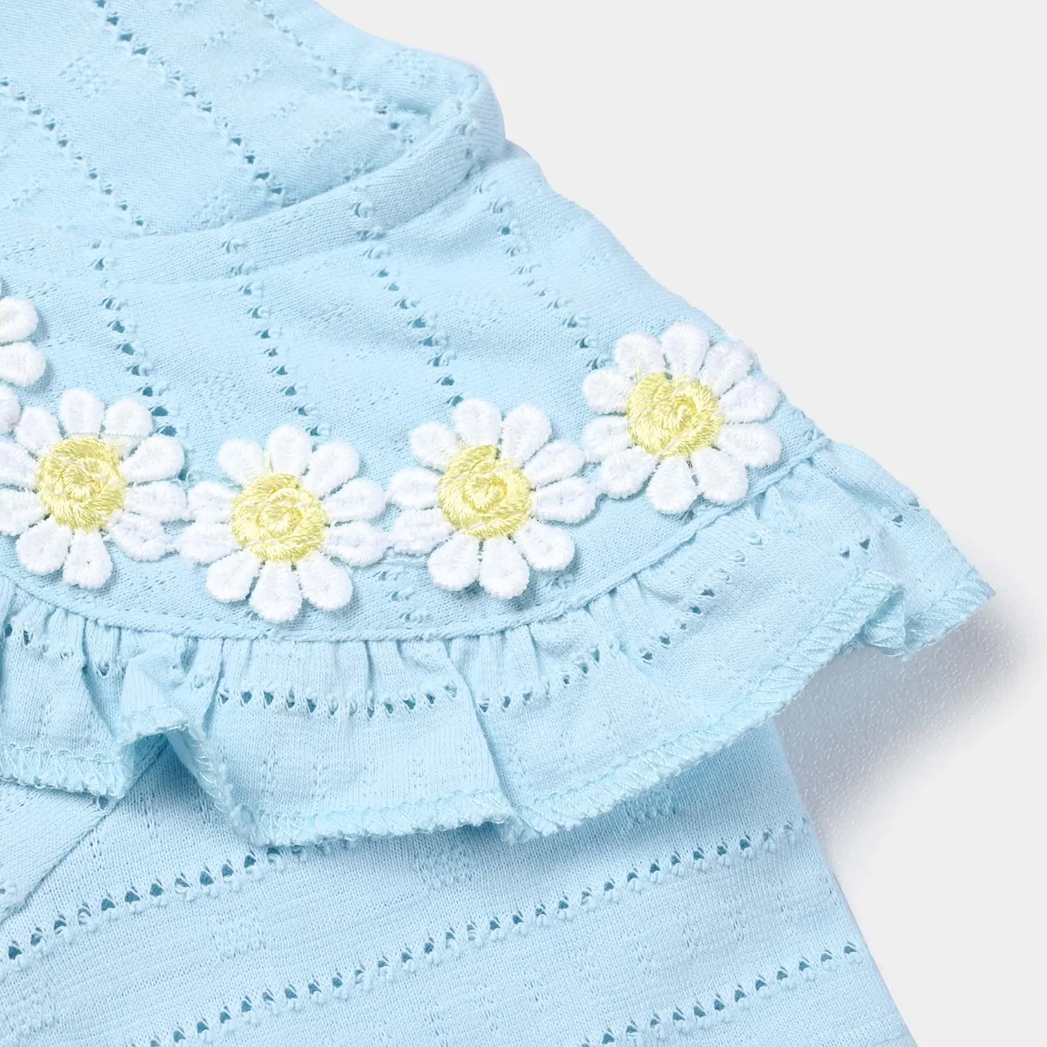Infant Girls Jacquard Knitted Romper Rubber Badge-SKY BLUE