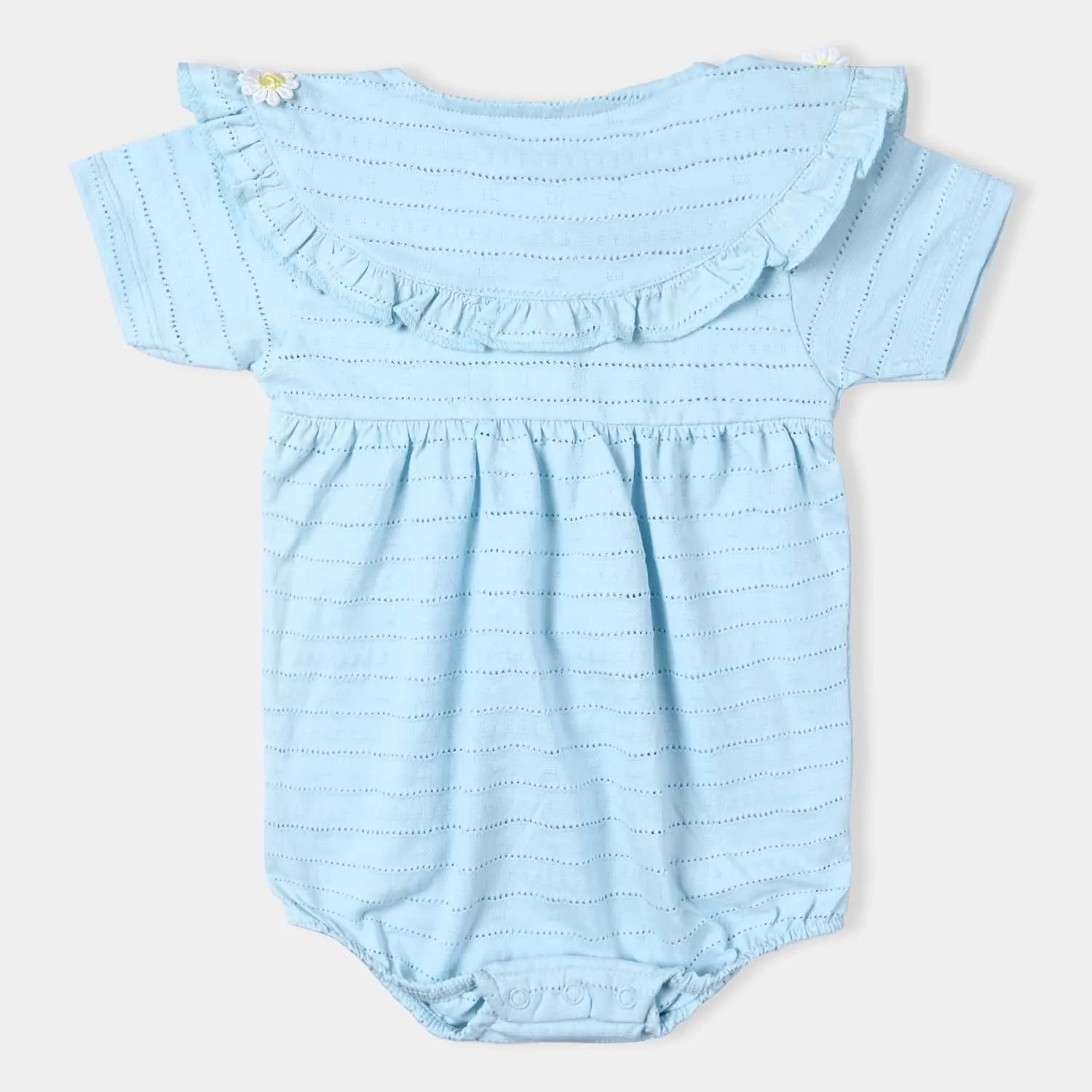 Infant Girls Jacquard Knitted Romper Rubber Badge-SKY BLUE
