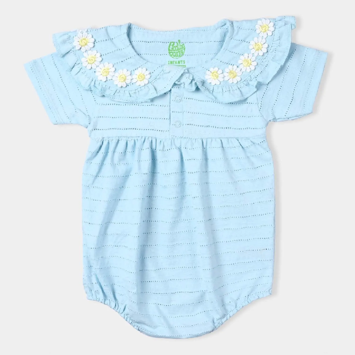 Infant Girls Jacquard Knitted Romper Rubber Badge-SKY BLUE