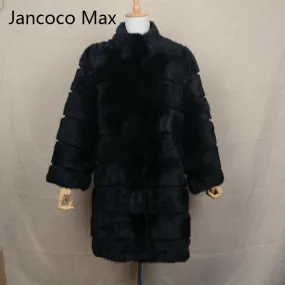 Jancoco Max 2017 New Winter Real Rabbit Fur Jacket Warm Soft Long Fur Coat Women Christmas Dress S1675