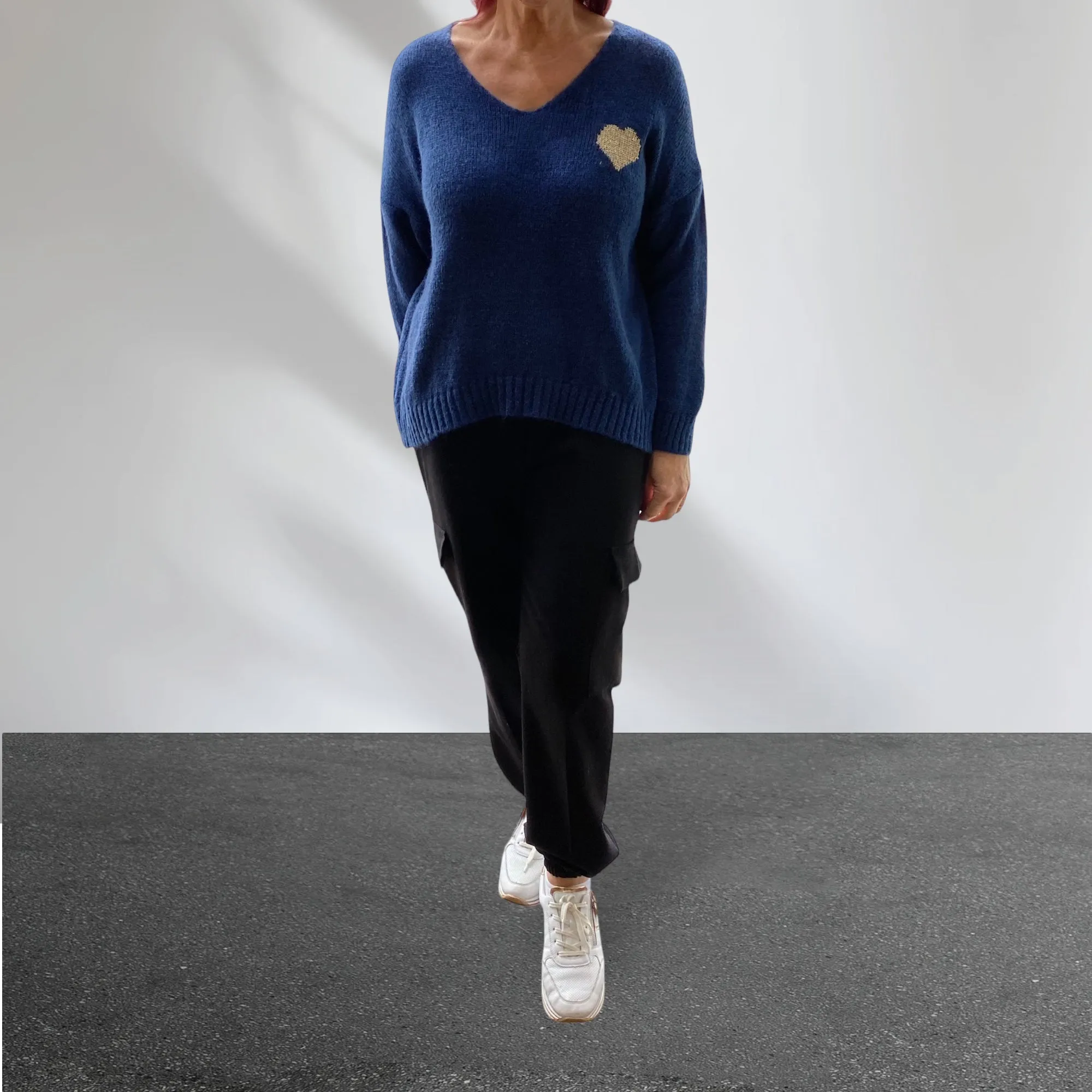 Jemma-Jay V-Neck Grey Small Shimmer Heart Jumper