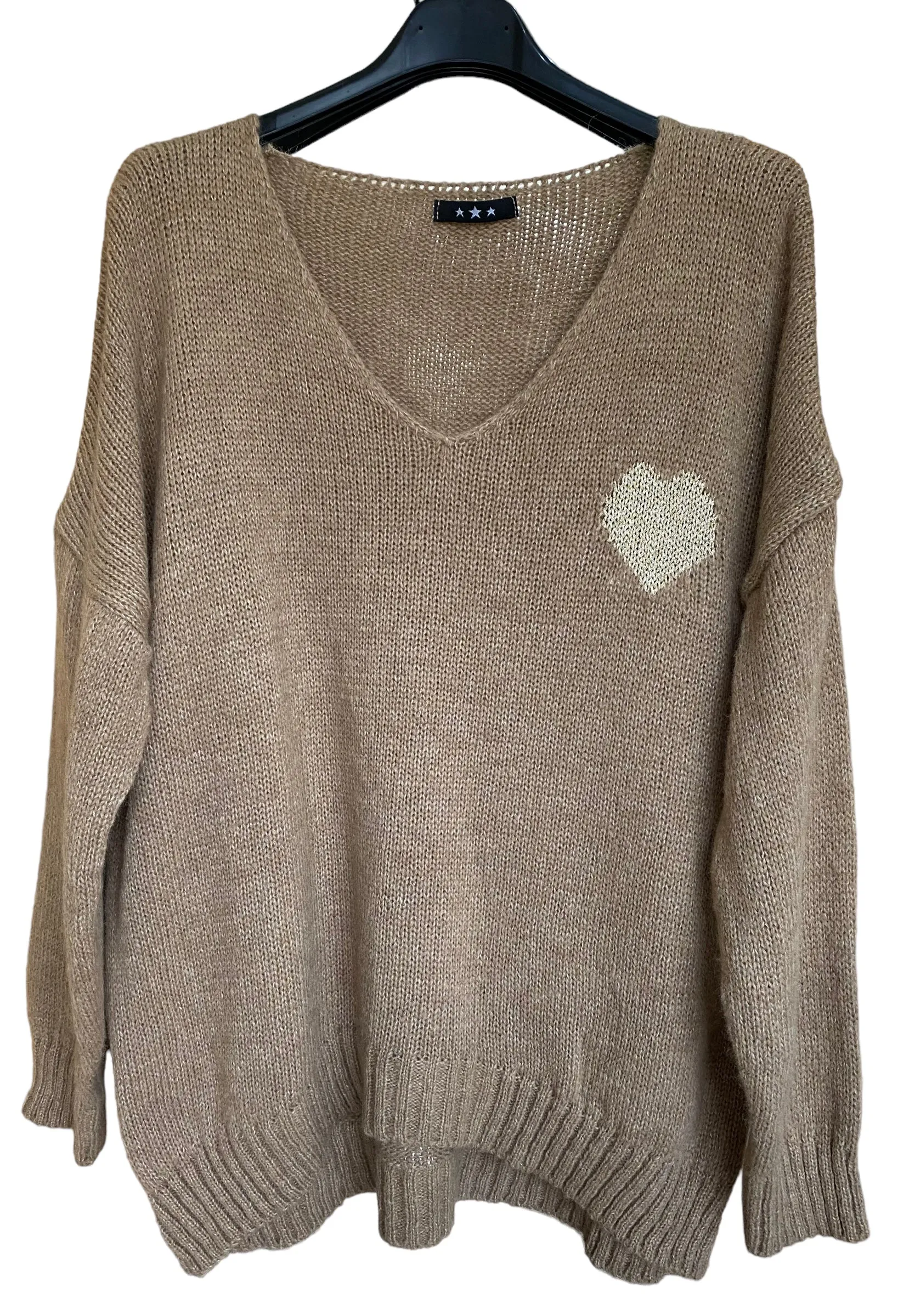 Jemma-Jay V-Neck Grey Small Shimmer Heart Jumper