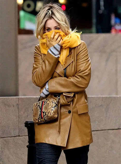 KALEY CUOCO THE FLIGHT ATTENDANT TRENCH LEATHER COAT
