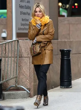 KALEY CUOCO THE FLIGHT ATTENDANT TRENCH LEATHER COAT