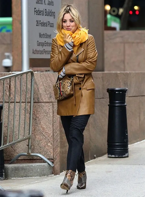 KALEY CUOCO THE FLIGHT ATTENDANT TRENCH LEATHER COAT