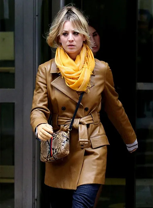 KALEY CUOCO THE FLIGHT ATTENDANT TRENCH LEATHER COAT