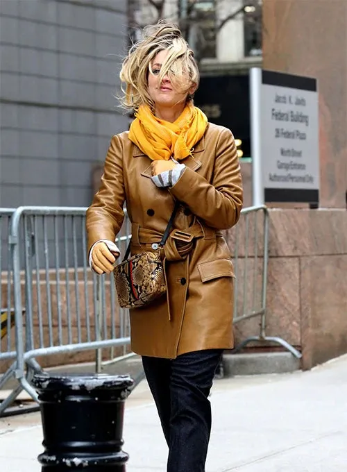 KALEY CUOCO THE FLIGHT ATTENDANT TRENCH LEATHER COAT