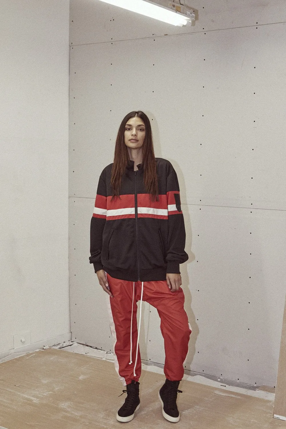 LA track jacket / black   red   ivory