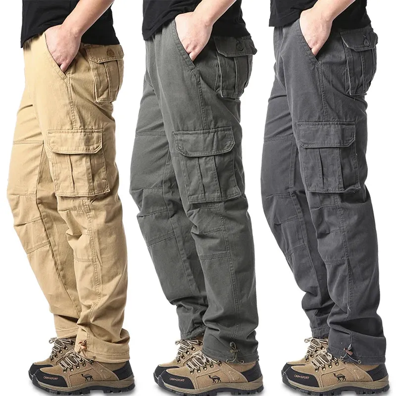Large Pocket Loose Overalls Men's Outdoor Sports Jogging Tactical Pants – Elastic Waist, Pure Cotton, Casual Work Pants