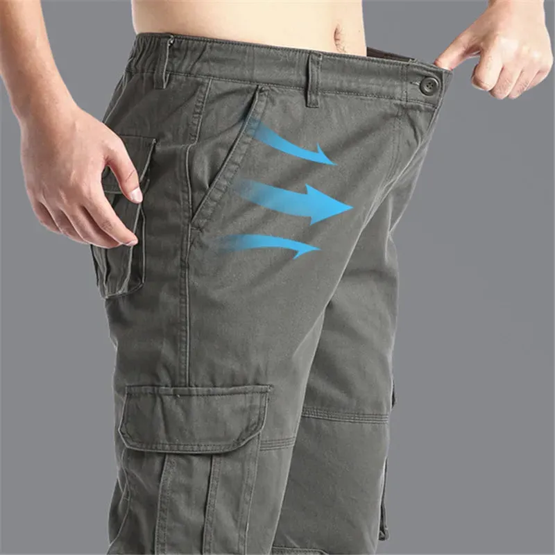 Large Pocket Loose Overalls Men's Outdoor Sports Jogging Tactical Pants – Elastic Waist, Pure Cotton, Casual Work Pants