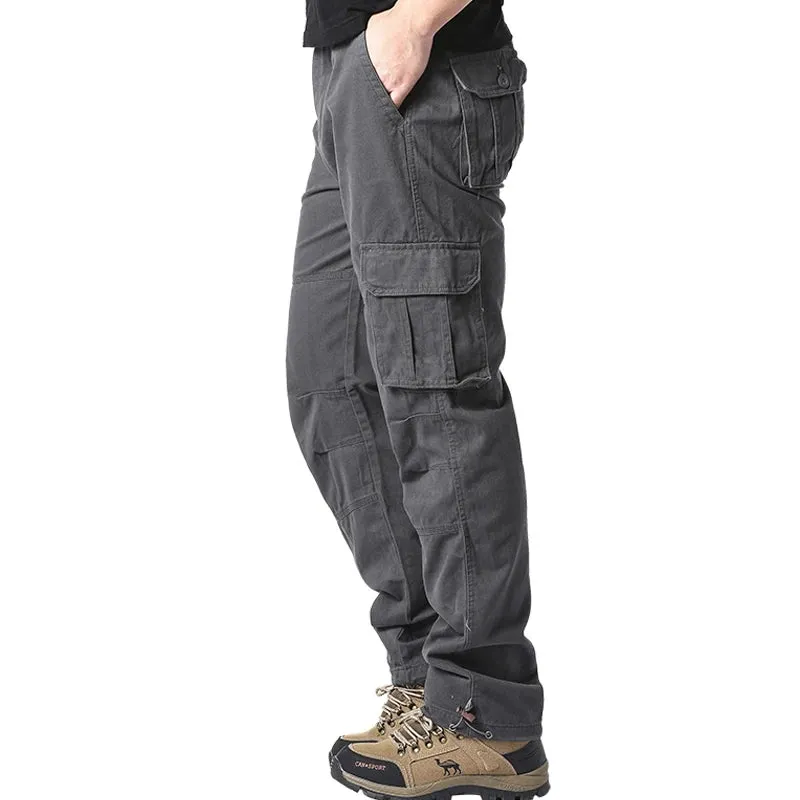 Large Pocket Loose Overalls Men's Outdoor Sports Jogging Tactical Pants – Elastic Waist, Pure Cotton, Casual Work Pants