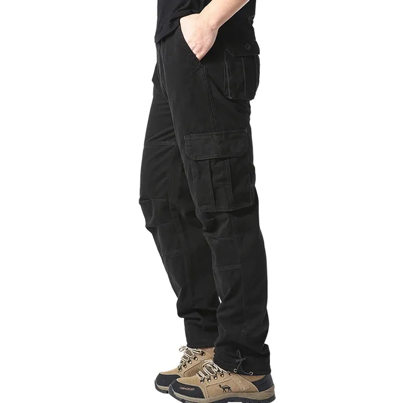 Large Pocket Loose Overalls Men's Outdoor Sports Jogging Tactical Pants – Elastic Waist, Pure Cotton, Casual Work Pants