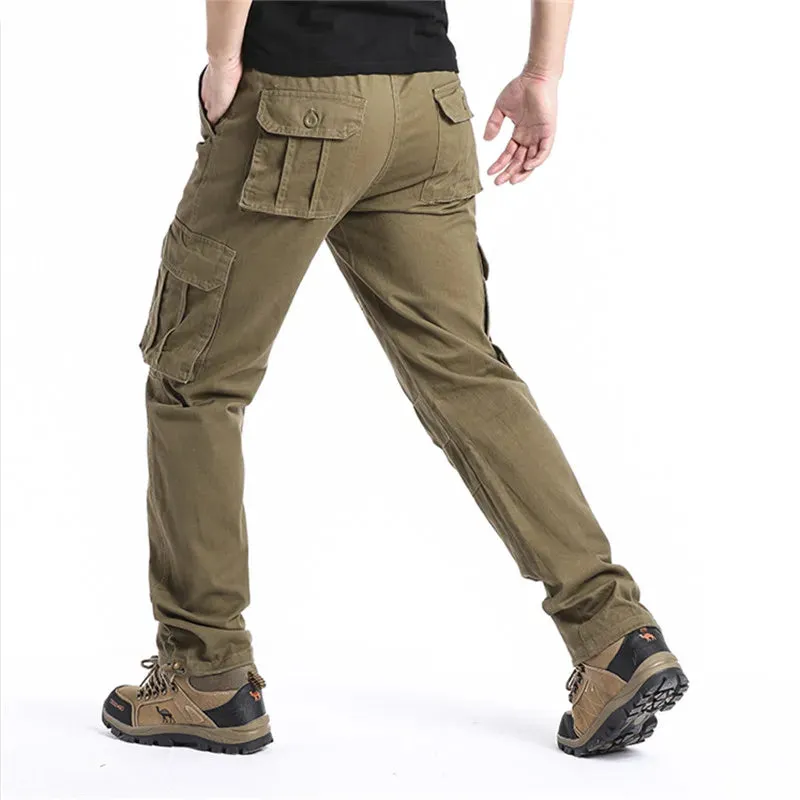Large Pocket Loose Overalls Men's Outdoor Sports Jogging Tactical Pants – Elastic Waist, Pure Cotton, Casual Work Pants