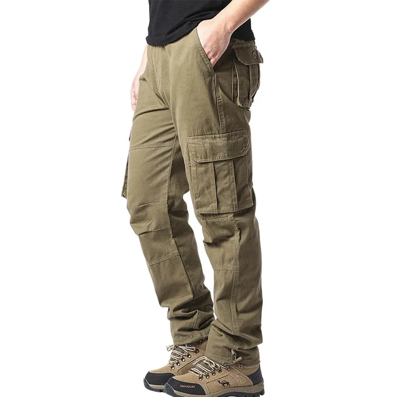 Large Pocket Loose Overalls Men's Outdoor Sports Jogging Tactical Pants – Elastic Waist, Pure Cotton, Casual Work Pants