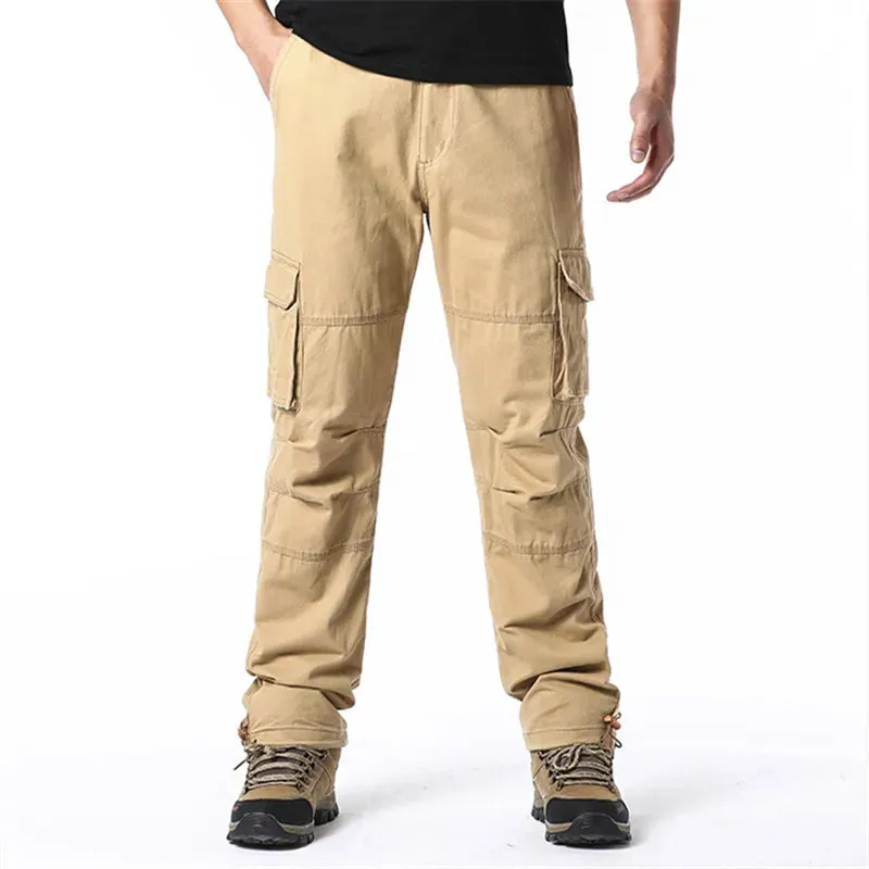Large Pocket Loose Overalls Men's Outdoor Sports Jogging Tactical Pants – Elastic Waist, Pure Cotton, Casual Work Pants