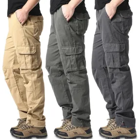 Large Pocket Loose Overalls Men's Outdoor Sports Jogging Tactical Pants – Elastic Waist, Pure Cotton, Casual Work Pants