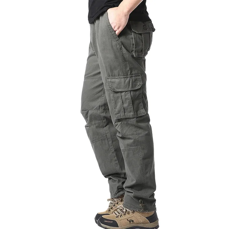 Large Pocket Loose Overalls Men's Outdoor Sports Jogging Tactical Pants – Elastic Waist, Pure Cotton, Casual Work Pants