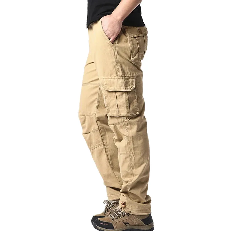 Large Pocket Loose Overalls Men's Outdoor Sports Jogging Tactical Pants – Elastic Waist, Pure Cotton, Casual Work Pants