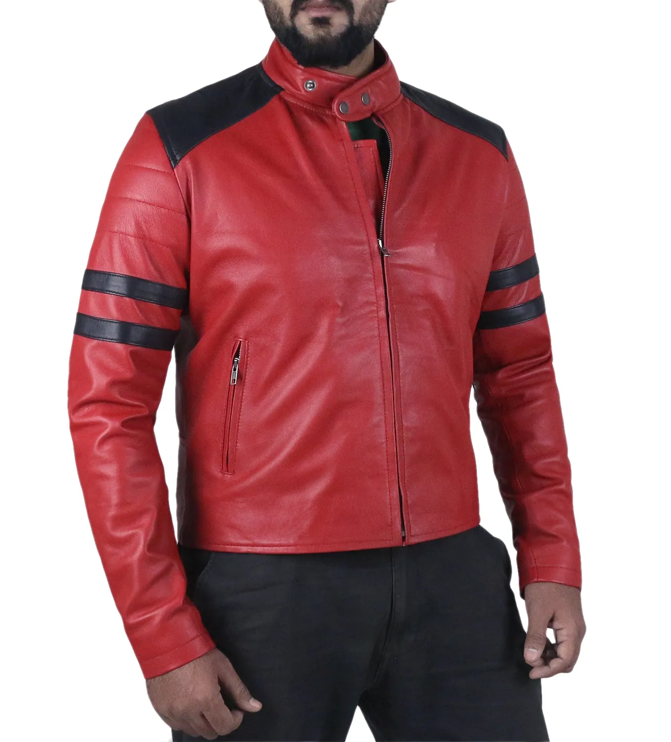 Leather Jackets Hub Mens Genuine Lambskin Leather Jacket (Black, Racer Jacket) - 1501005