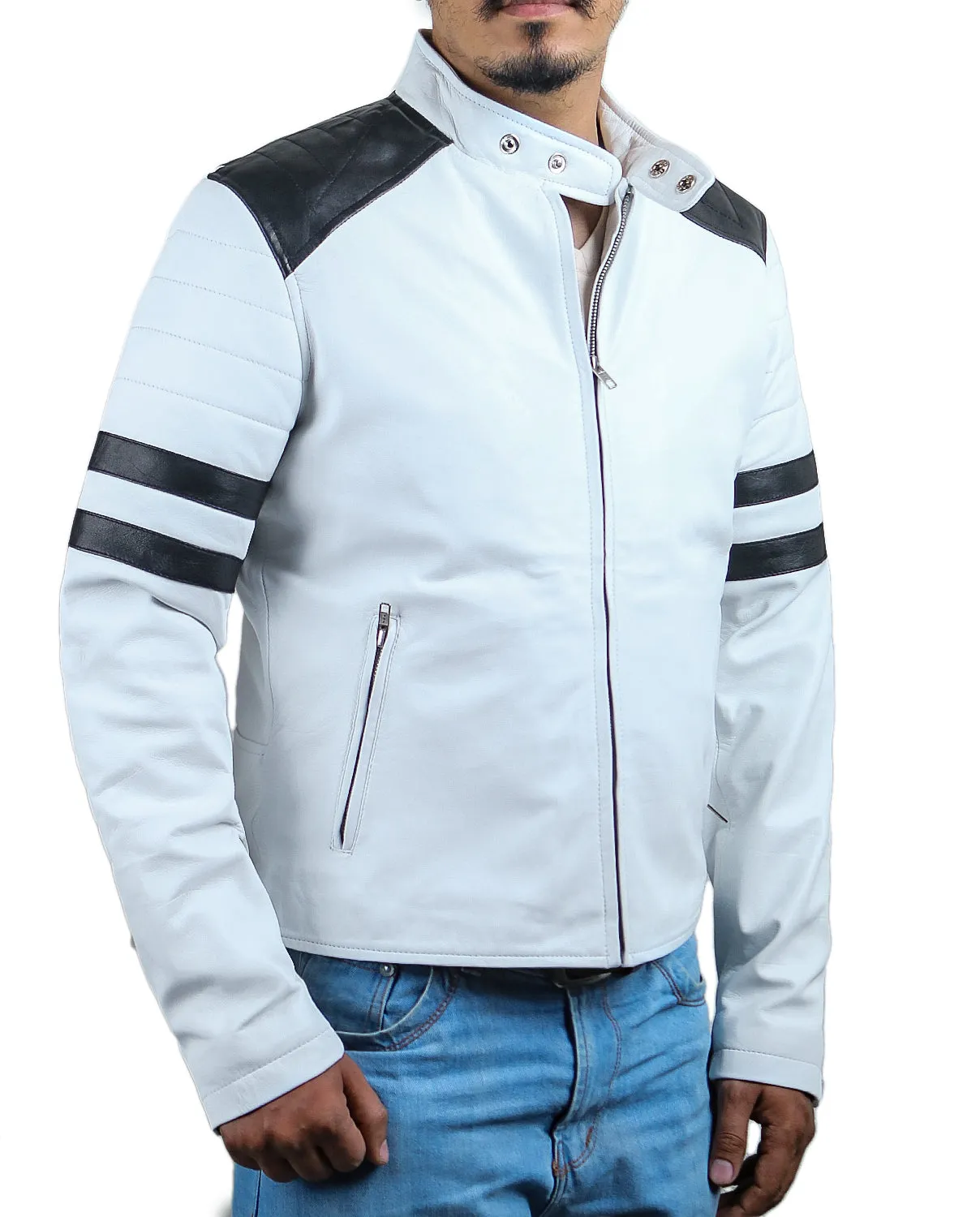 Leather Jackets Hub Mens Genuine Lambskin Leather Jacket (Black, Racer Jacket) - 1501005