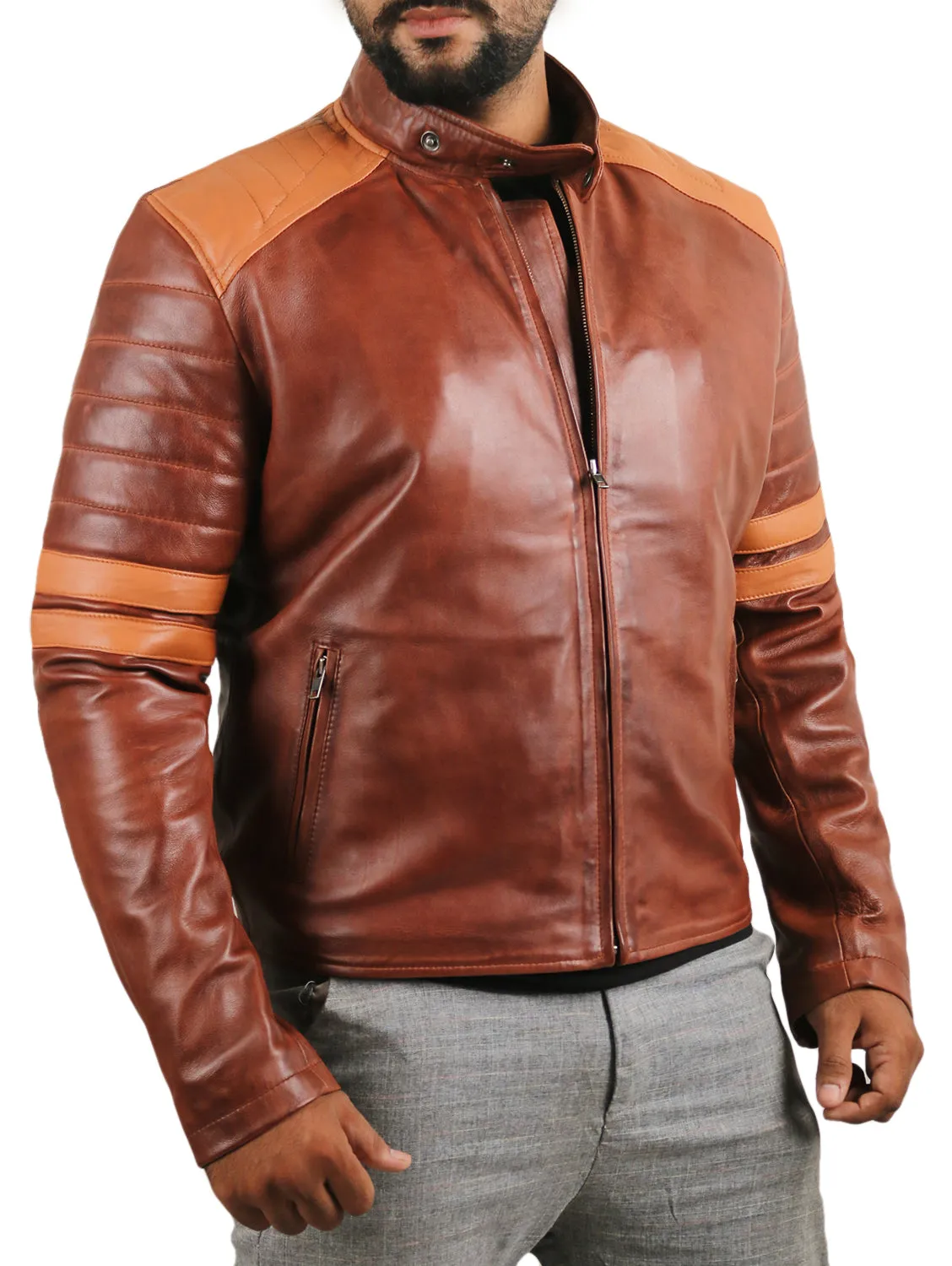 Leather Jackets Hub Mens Genuine Lambskin Leather Jacket (Black, Racer Jacket) - 1501005