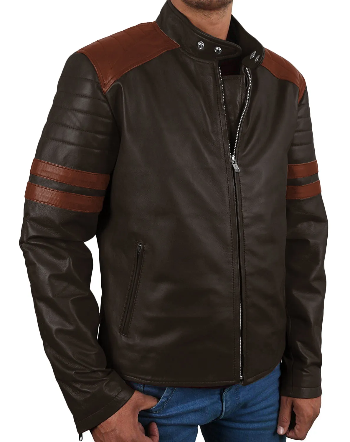 Leather Jackets Hub Mens Genuine Lambskin Leather Jacket (Black, Racer Jacket) - 1501005