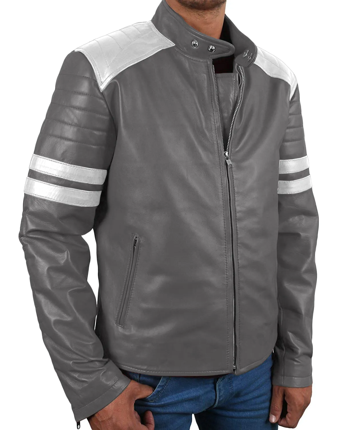 Leather Jackets Hub Mens Genuine Lambskin Leather Jacket (Black, Racer Jacket) - 1501005