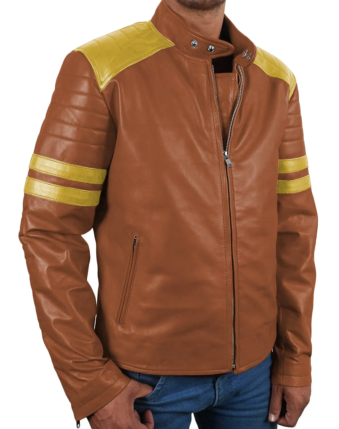 Leather Jackets Hub Mens Genuine Lambskin Leather Jacket (Black, Racer Jacket) - 1501005