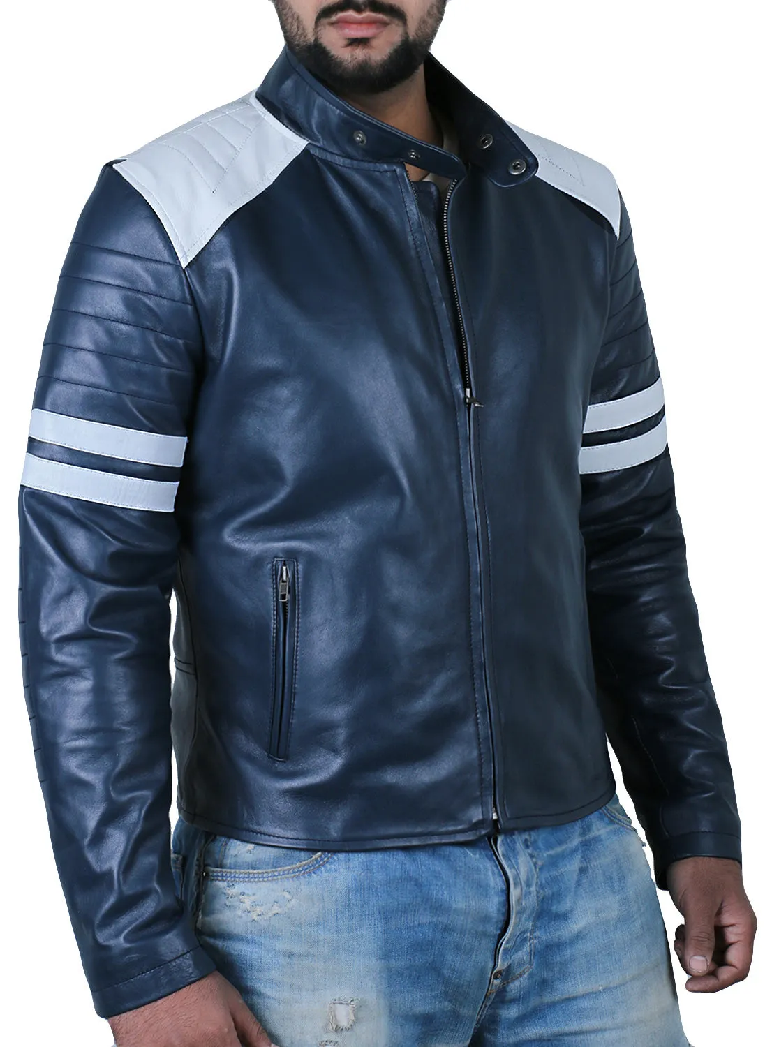 Leather Jackets Hub Mens Genuine Lambskin Leather Jacket (Black, Racer Jacket) - 1501005
