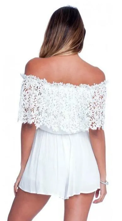 Lush Just A Dream Lace Off-The-Shoulder White Romper