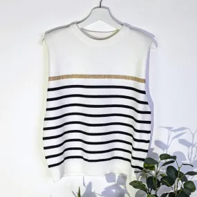 Luxe knitted tank top with horizontal stripe and golden top line