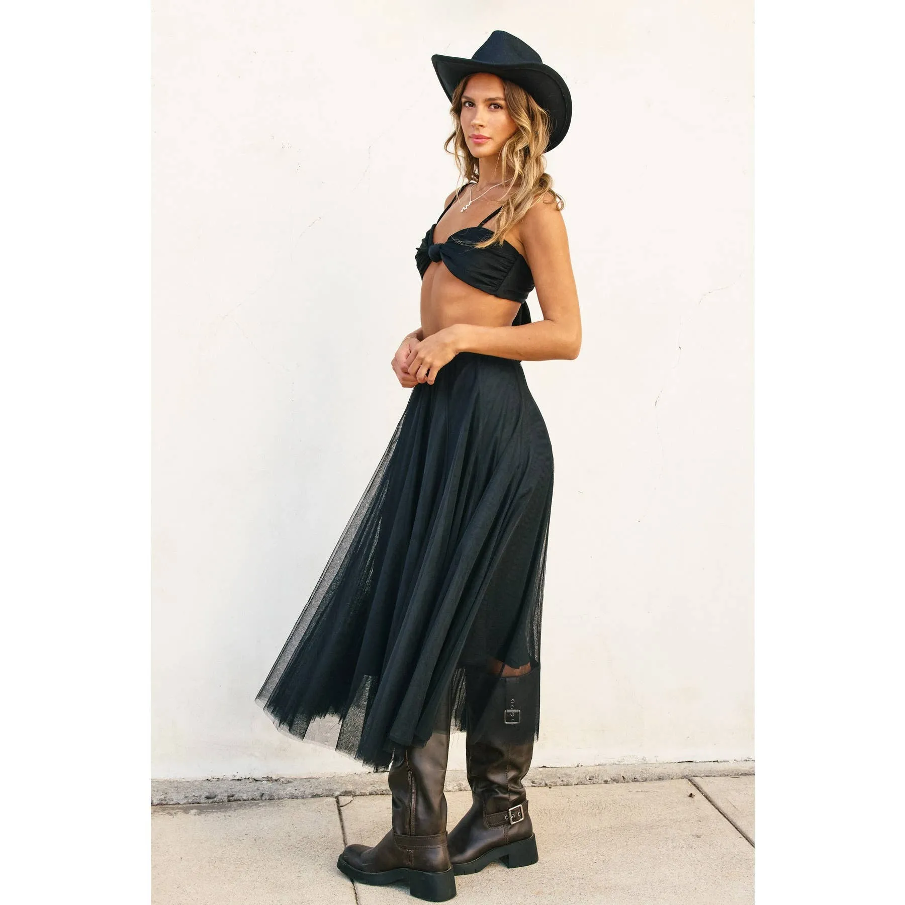 Mary - Be Free Mesh Paneled Midi Skirt