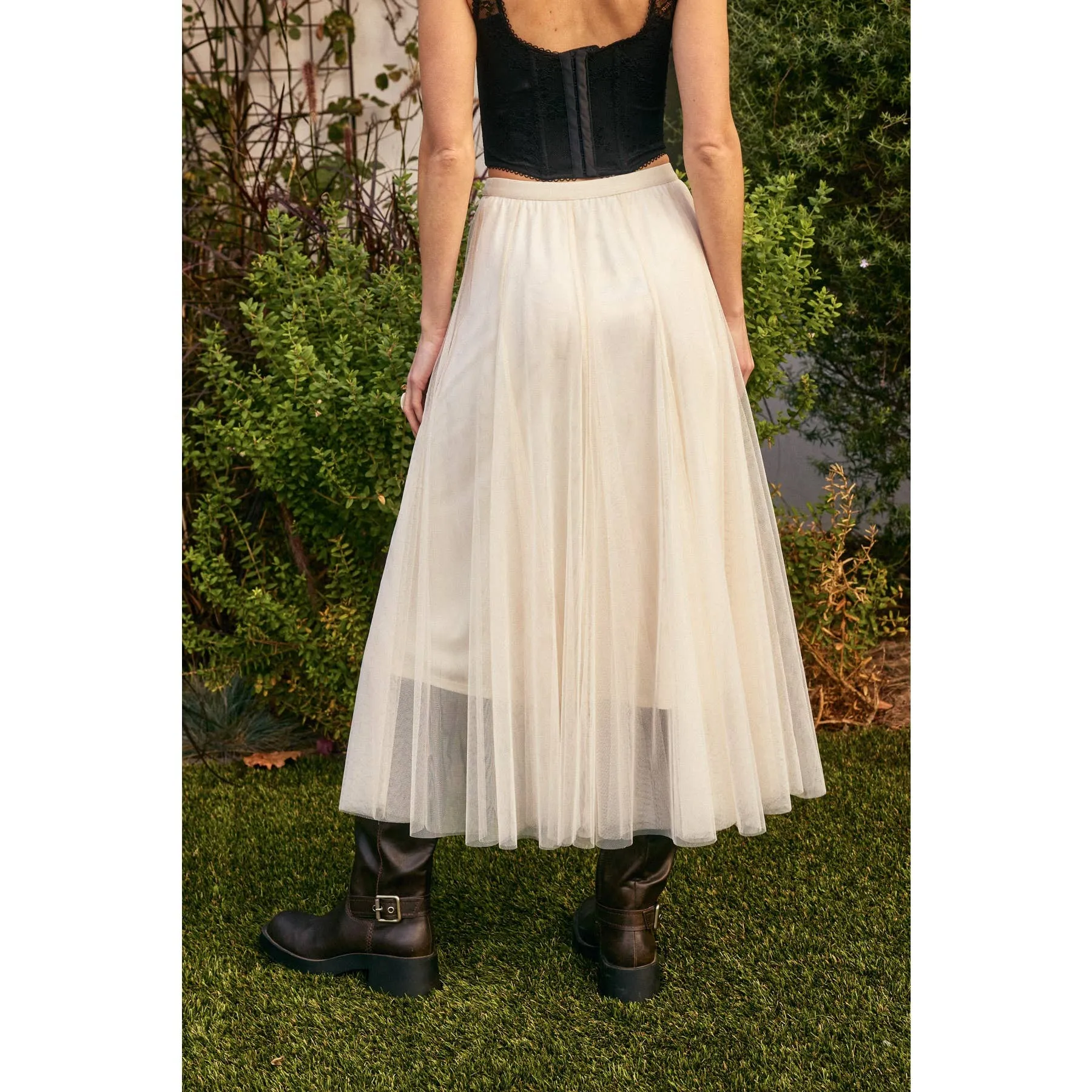 Mary - Be Free Mesh Paneled Midi Skirt