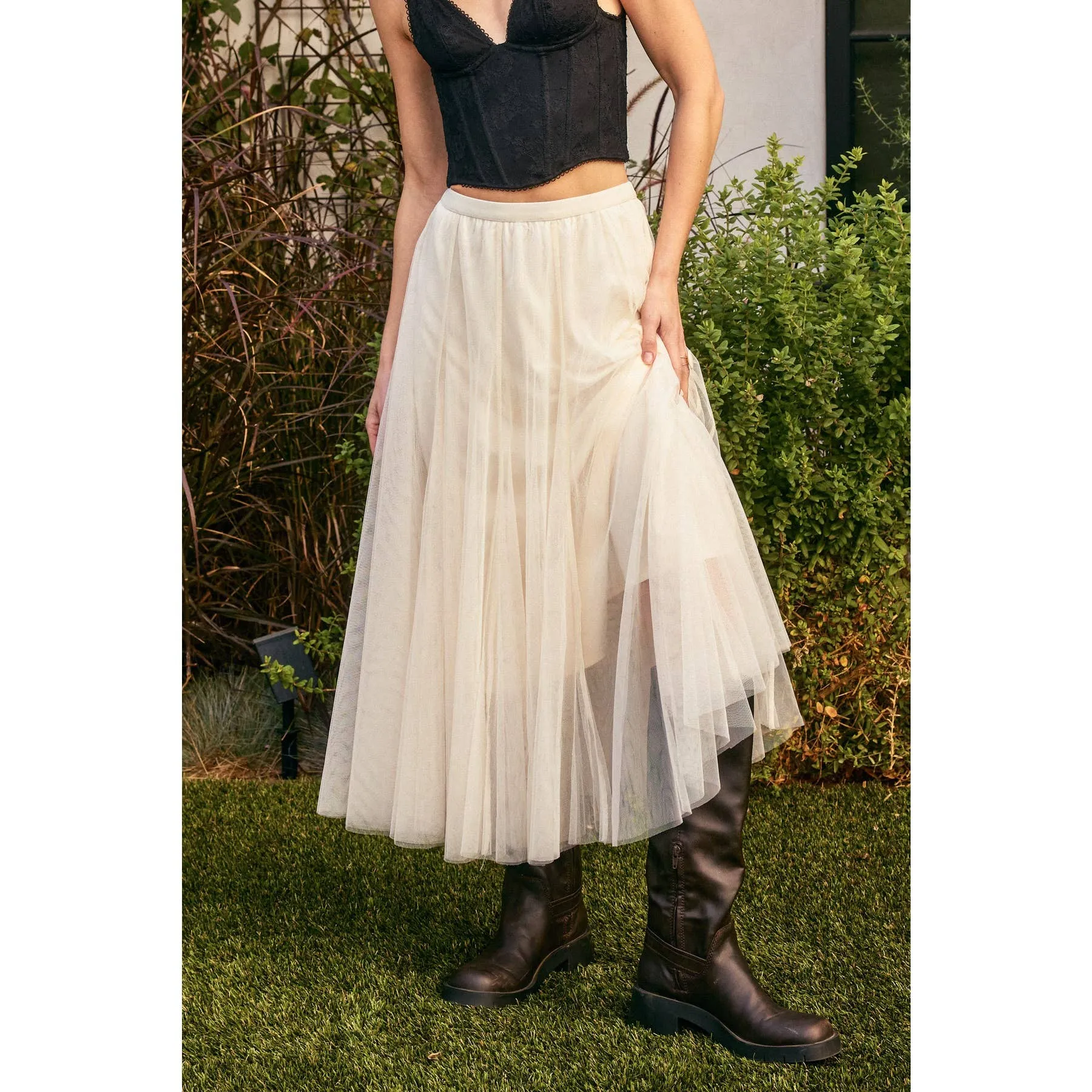 Mary - Be Free Mesh Paneled Midi Skirt