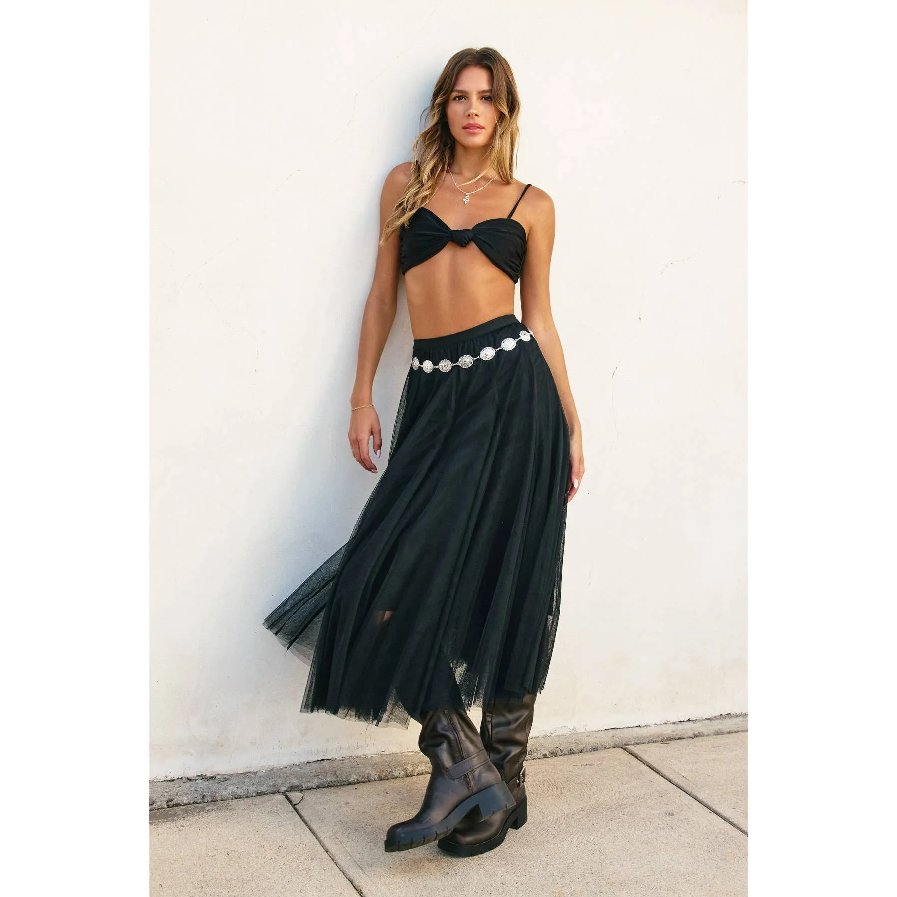 Mary - Be Free Mesh Paneled Midi Skirt