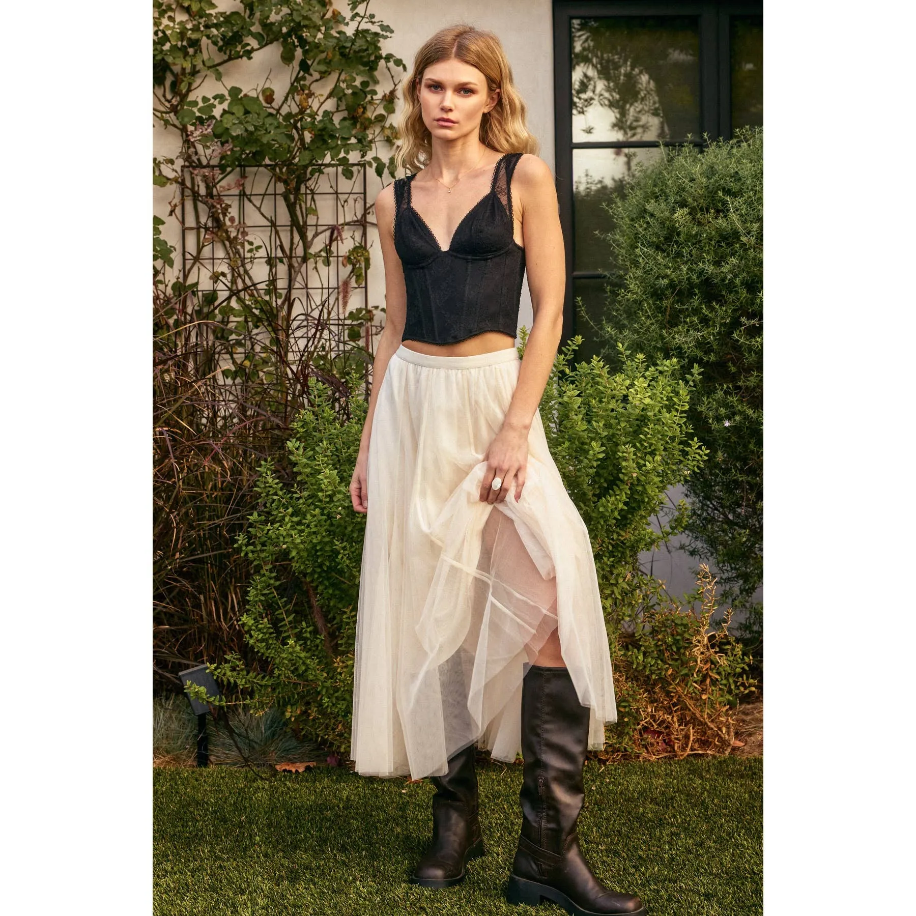 Mary - Be Free Mesh Paneled Midi Skirt