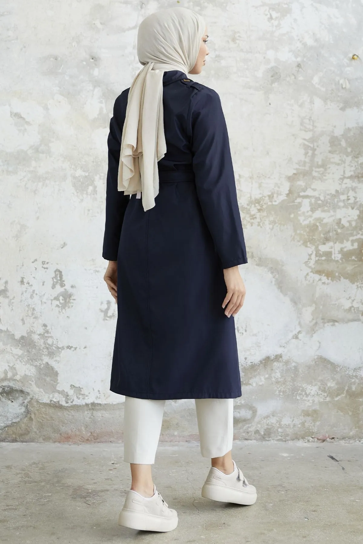 MDS Women Evelina Double Button Detail Trench Coat - Navy - Elmshorn