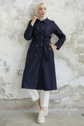 MDS Women Evelina Double Button Detail Trench Coat - Navy - Elmshorn