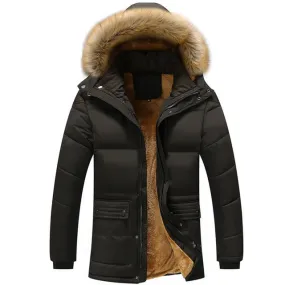 Men's Winter Warm Thick Fleece Casual Parka With Hood