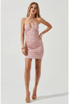 Merida Ruched Halter Neck Mini Dress