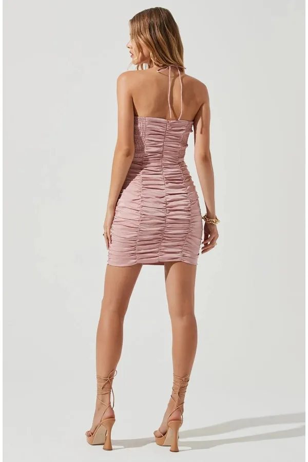 Merida Ruched Halter Neck Mini Dress