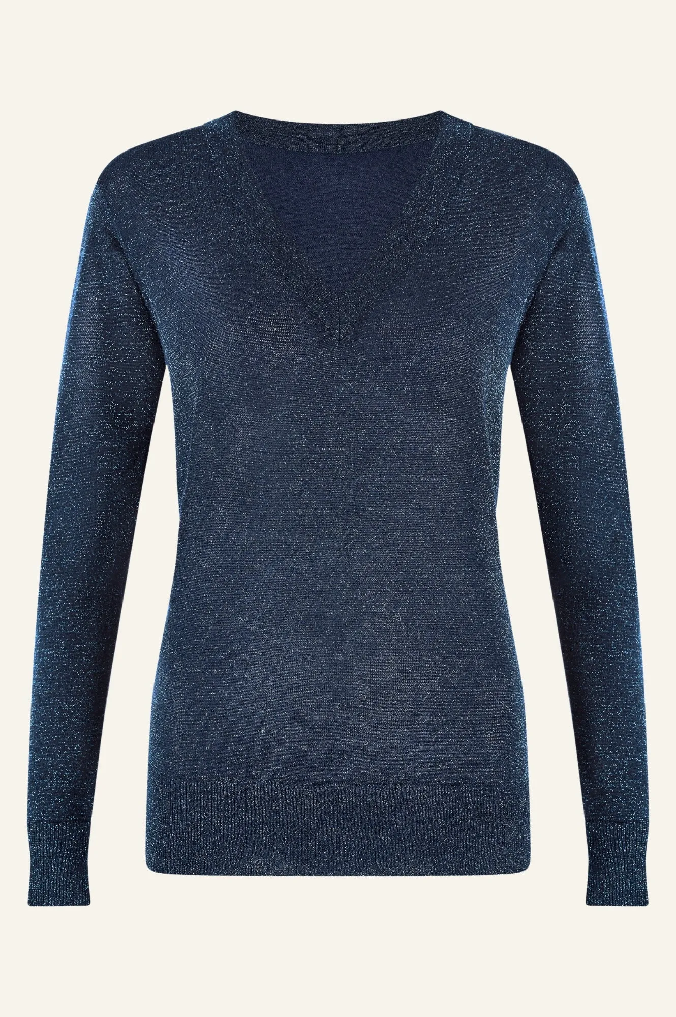 Metallic Knit V-Neck Jumper | Navy/Blue