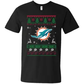 Miami Dolphins Logo Football Teams Ugly Christmas Sweater Men V-Neck T-Shirt