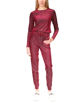 Michael Kors Women's Velvet Shimmer Long Sleeve Top Red Size Petite Medium
