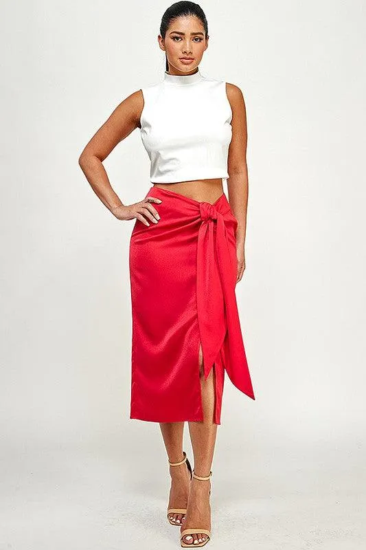 Midi Skirt with Front Knot Detail
