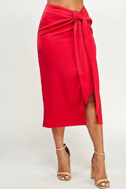 Midi Skirt with Front Knot Detail