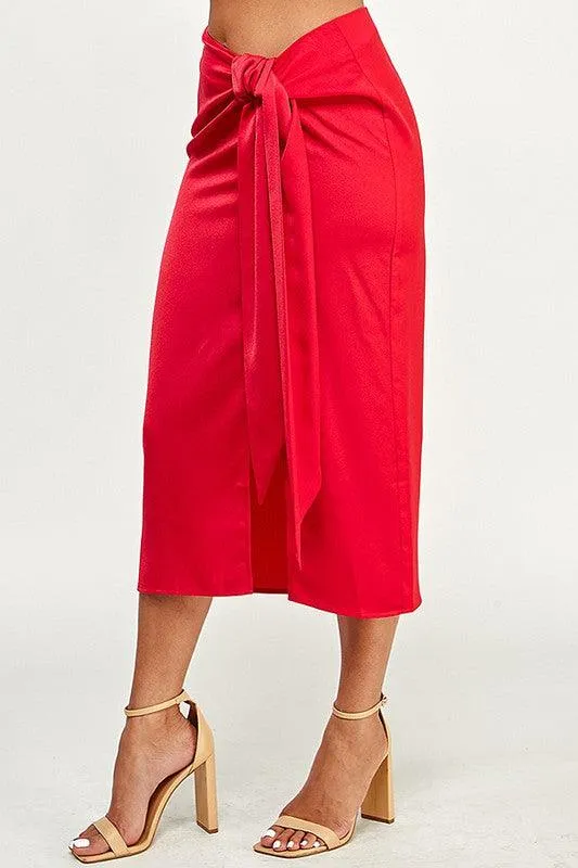 Midi Skirt with Front Knot Detail