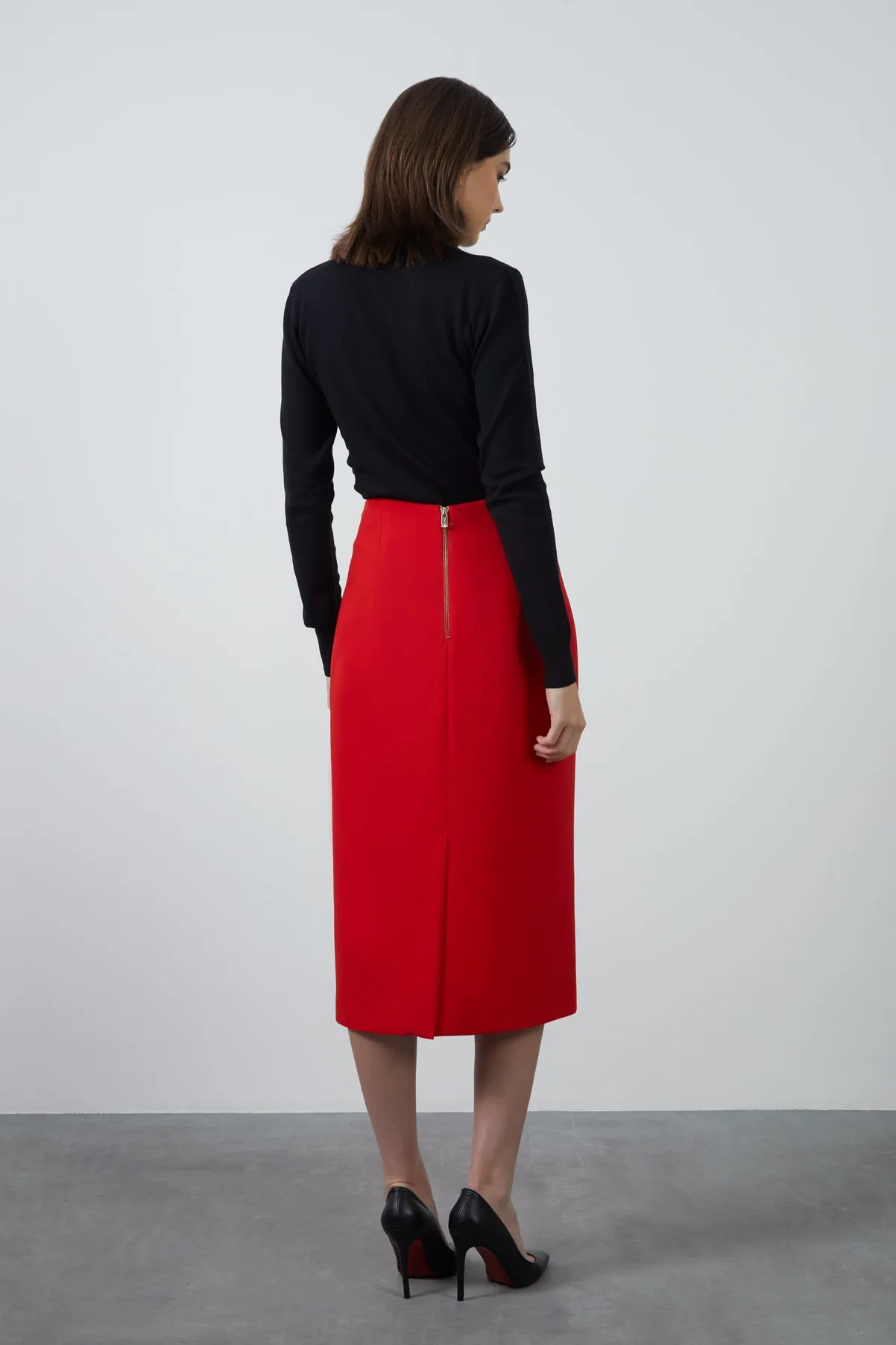 Midi Straight Form Red Skirt